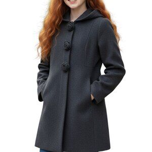 Rothschild Girls Size 14-16 Long Coat w/hood covered buttons rosettes